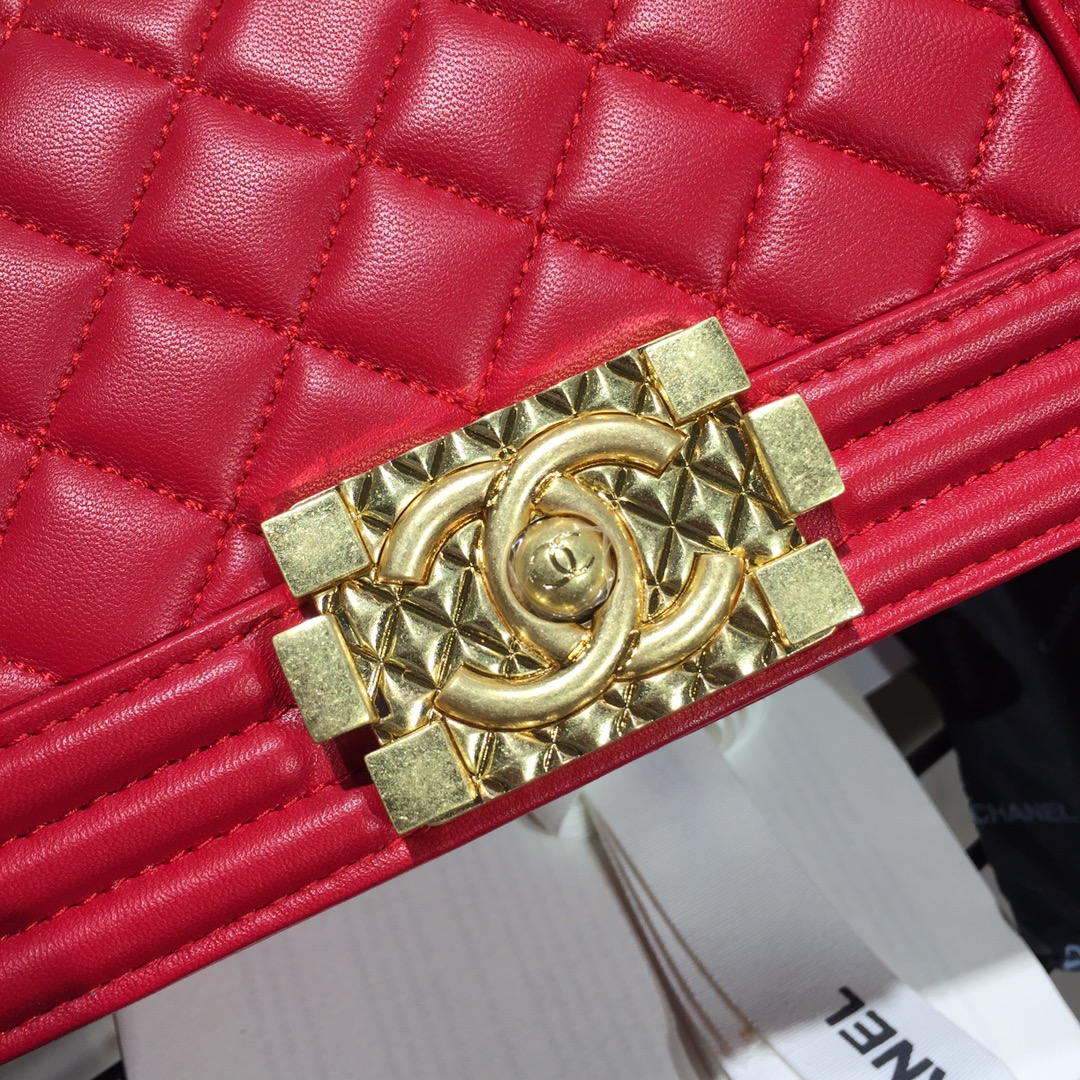 Ch**el small original lambskin leather boy flap bag red 20cm