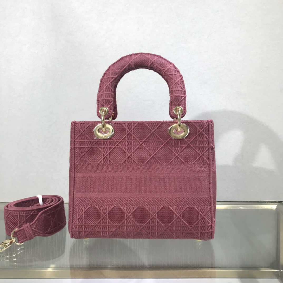D10r medium lady d-lite bag burgundy cannage embroidery m0565 24 x 20 x 11 cm