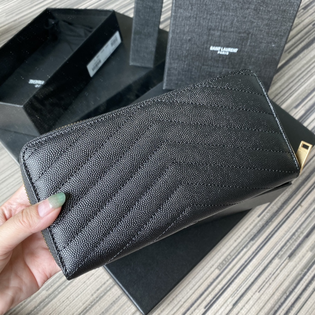 Y51 monogram zip around wallet in grain de poudre embossed leather black 358094 19 x 9 cm