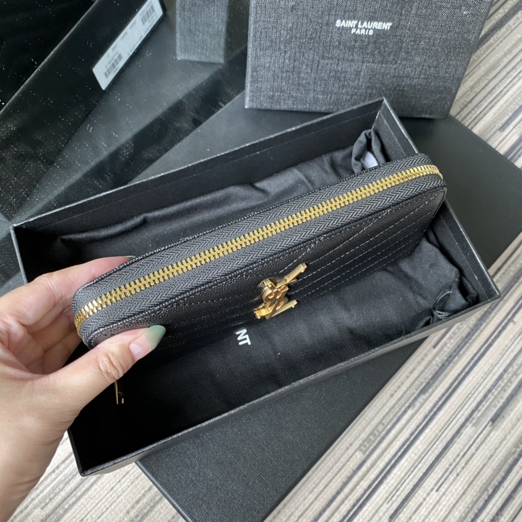 Y51 monogram zip around wallet in grain de poudre embossed leather black 358094 19 x 9 cm