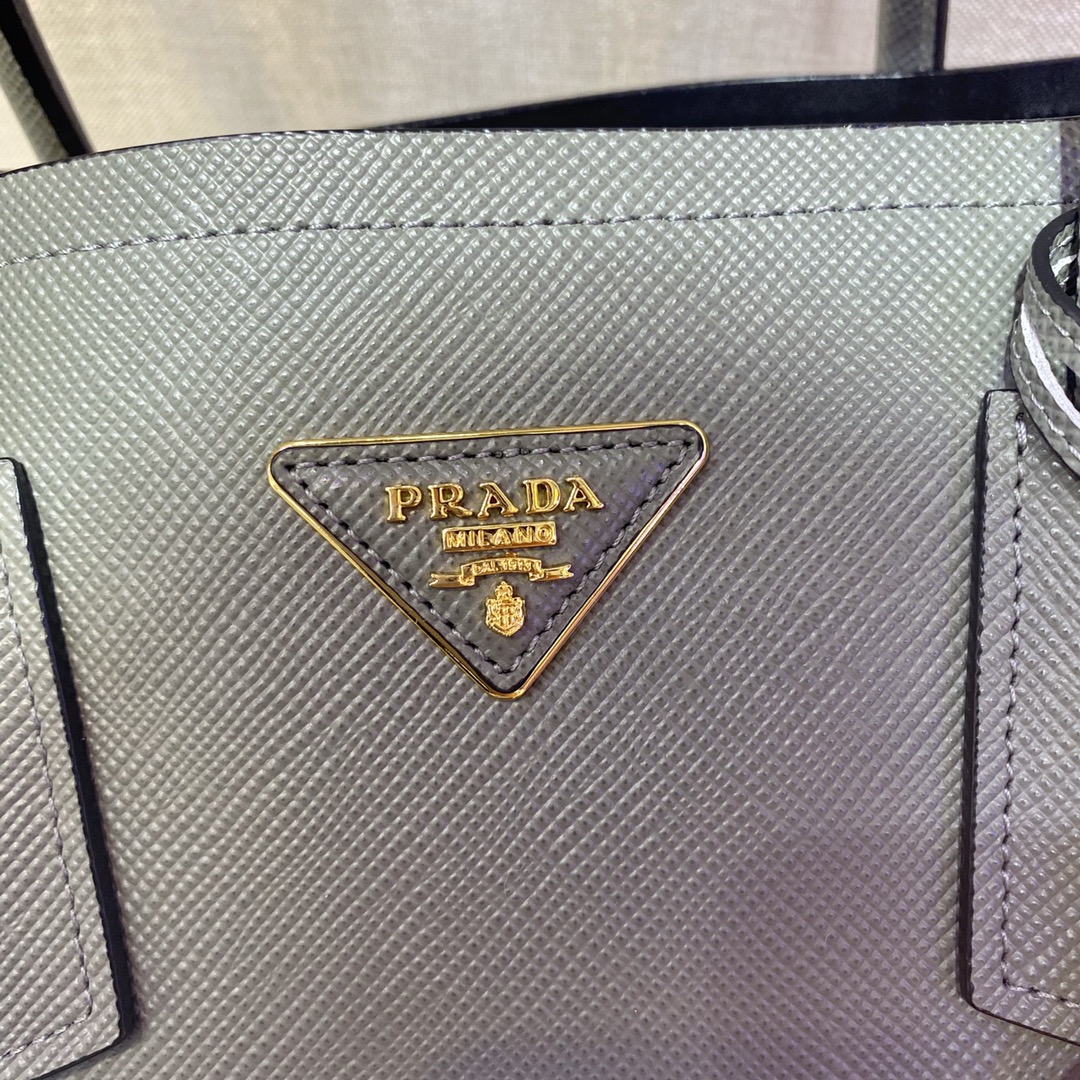 Pra*a medium saffiano leather double Pra*a bag gray 1bg775 33 x 24.5 x 14 cm