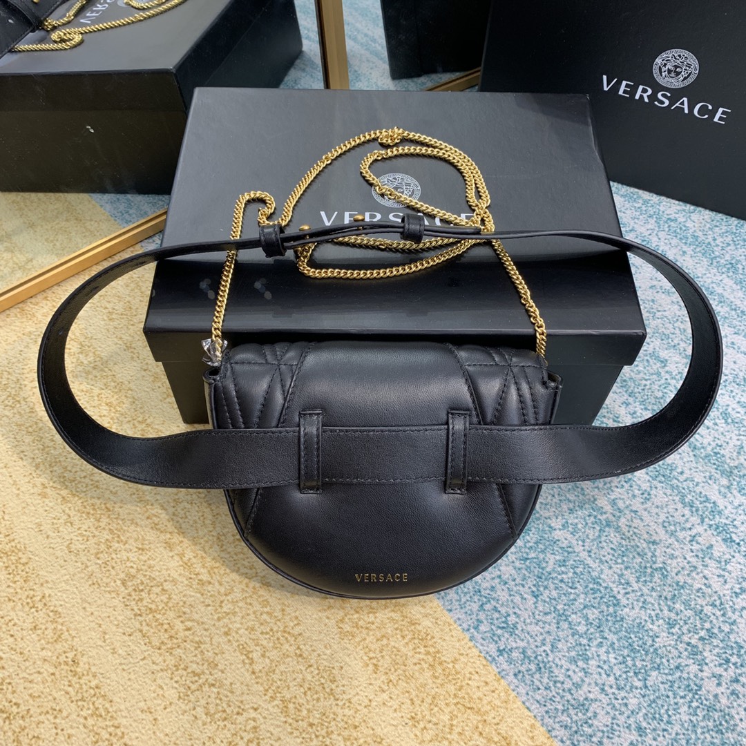 VERSACE VIRTUS QUILTED BELT BAG Black DV3G984 18 x 4 x 14 cm
