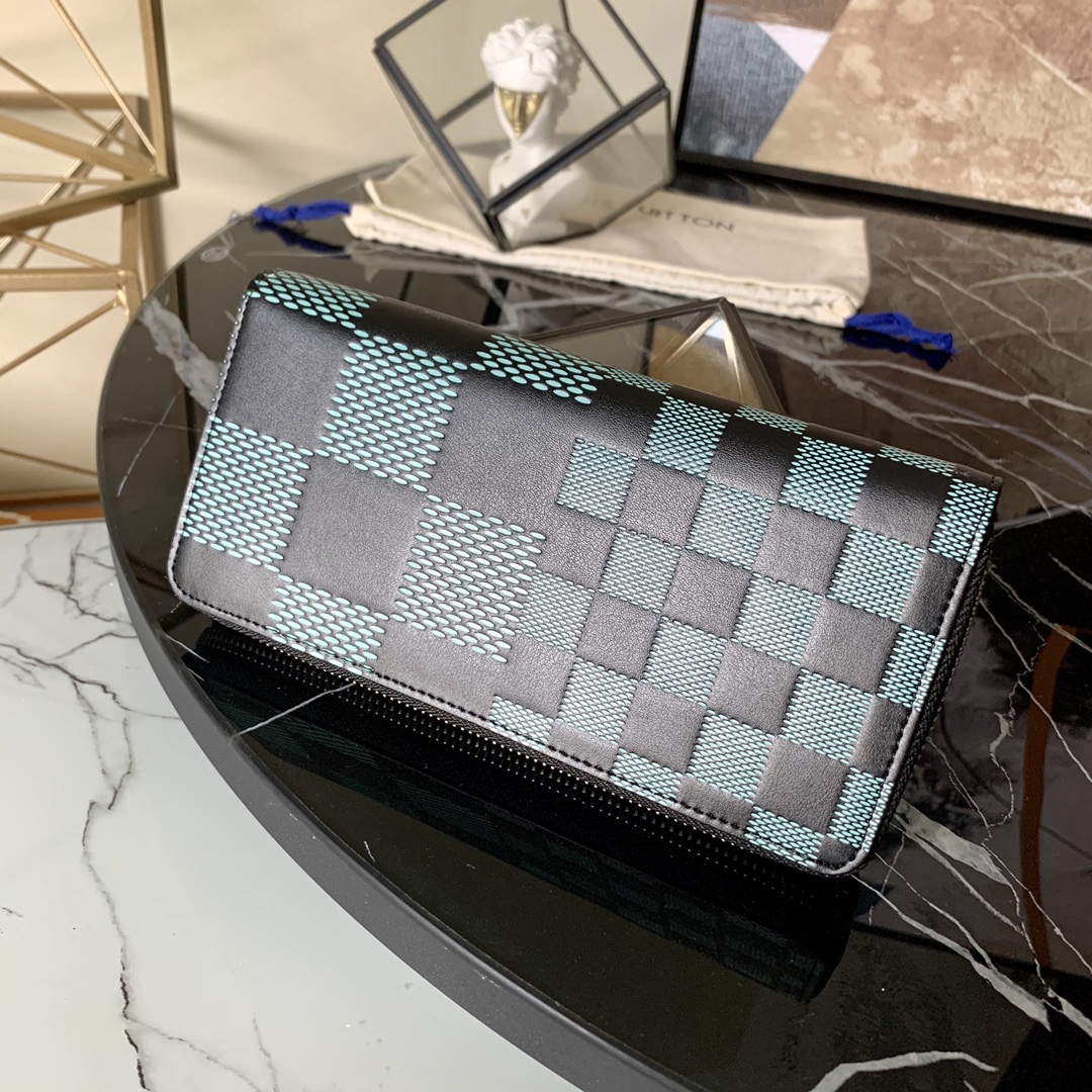 l0vis Vvtt0n zippy wallet vertical damier infini 3d pattern green n60442 10 x 20 x 2 cm