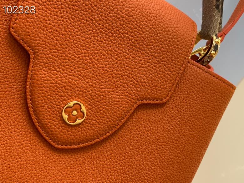 l0vis Vvtt0n capucines mm bag python leather trim and taurillon leather brown n92800 31.5 × 20 × 11 cm