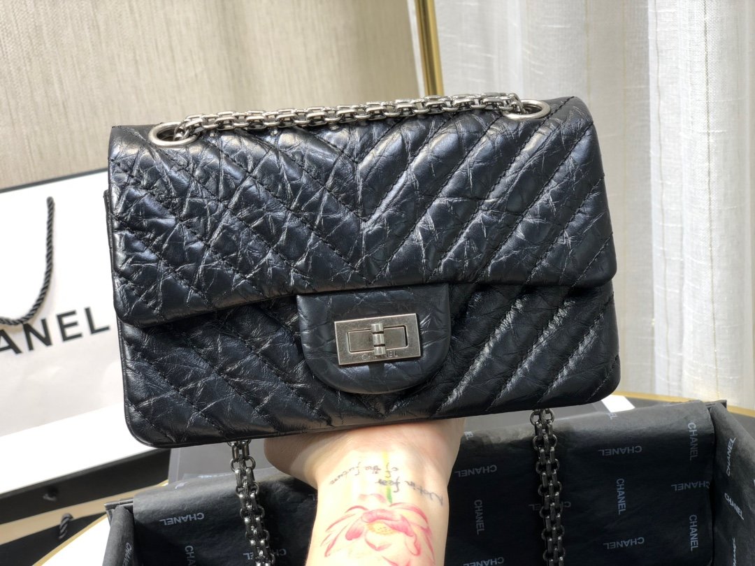 Ch**el mini 2.55 tasche silver metal as0874 15,5 × 20 × 6 cm