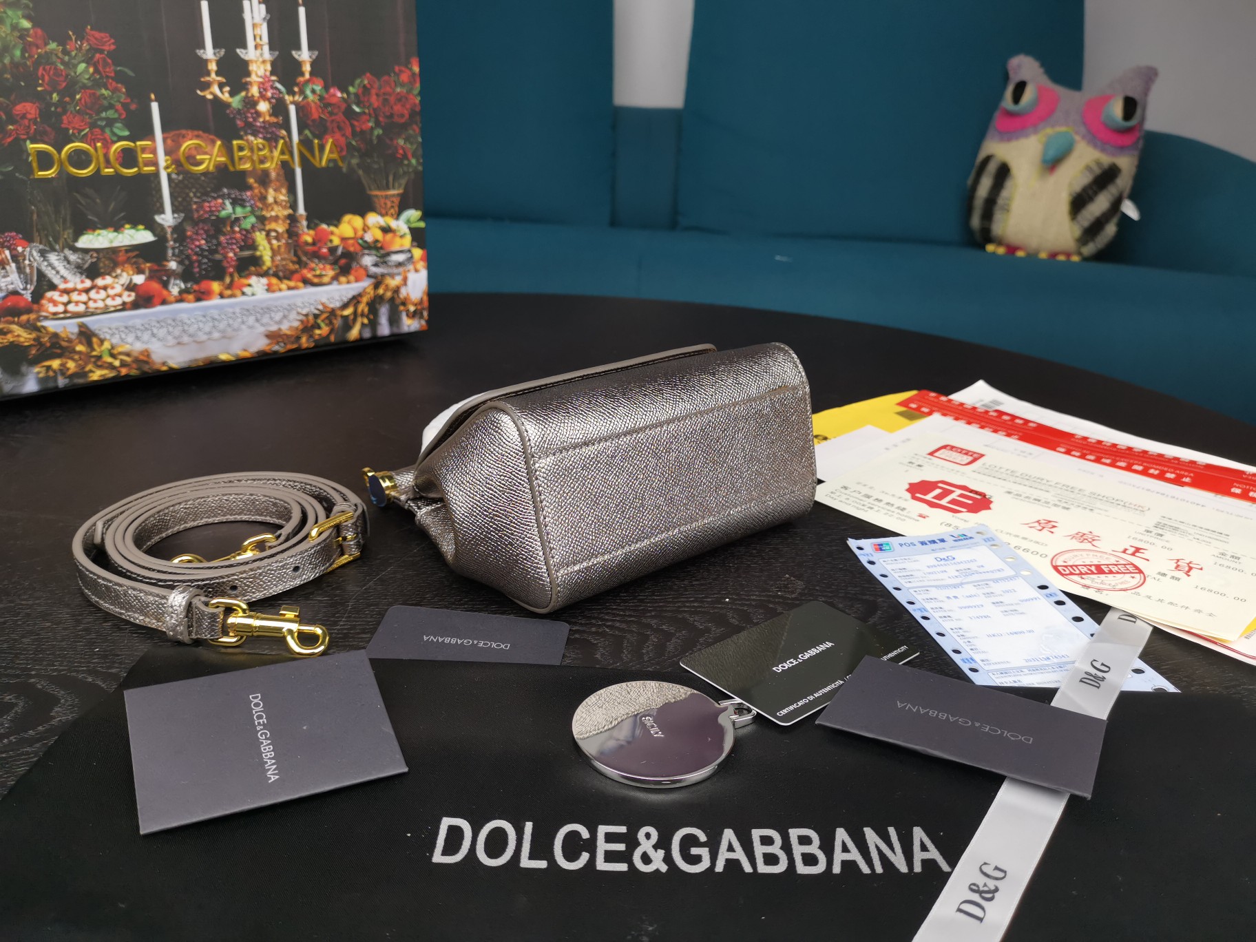 DOLCE&GABBANA MINI Dauphine Leather Sicily Bag Silver BB4825A1001 16 x 10 x 5 cm