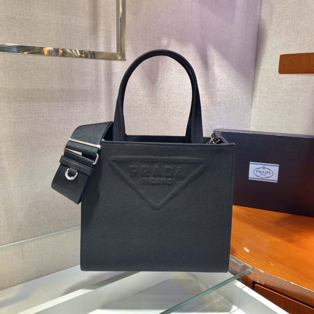 Pra*a drill tote bag black 1bg382 26 x 23.5 x 9 cm
