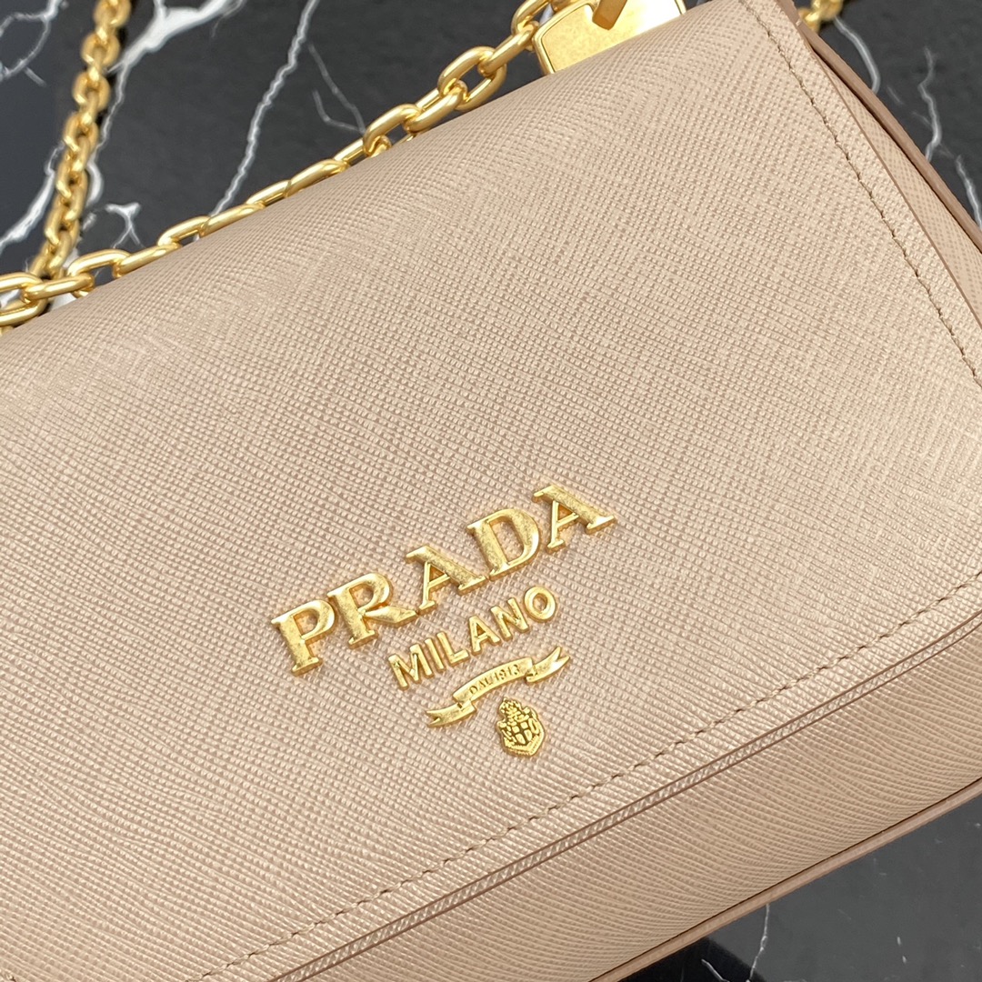 Pra*a saffiano leather shoulder bag golden metal beige 1bd275 22 x 14 x 6.5 cm