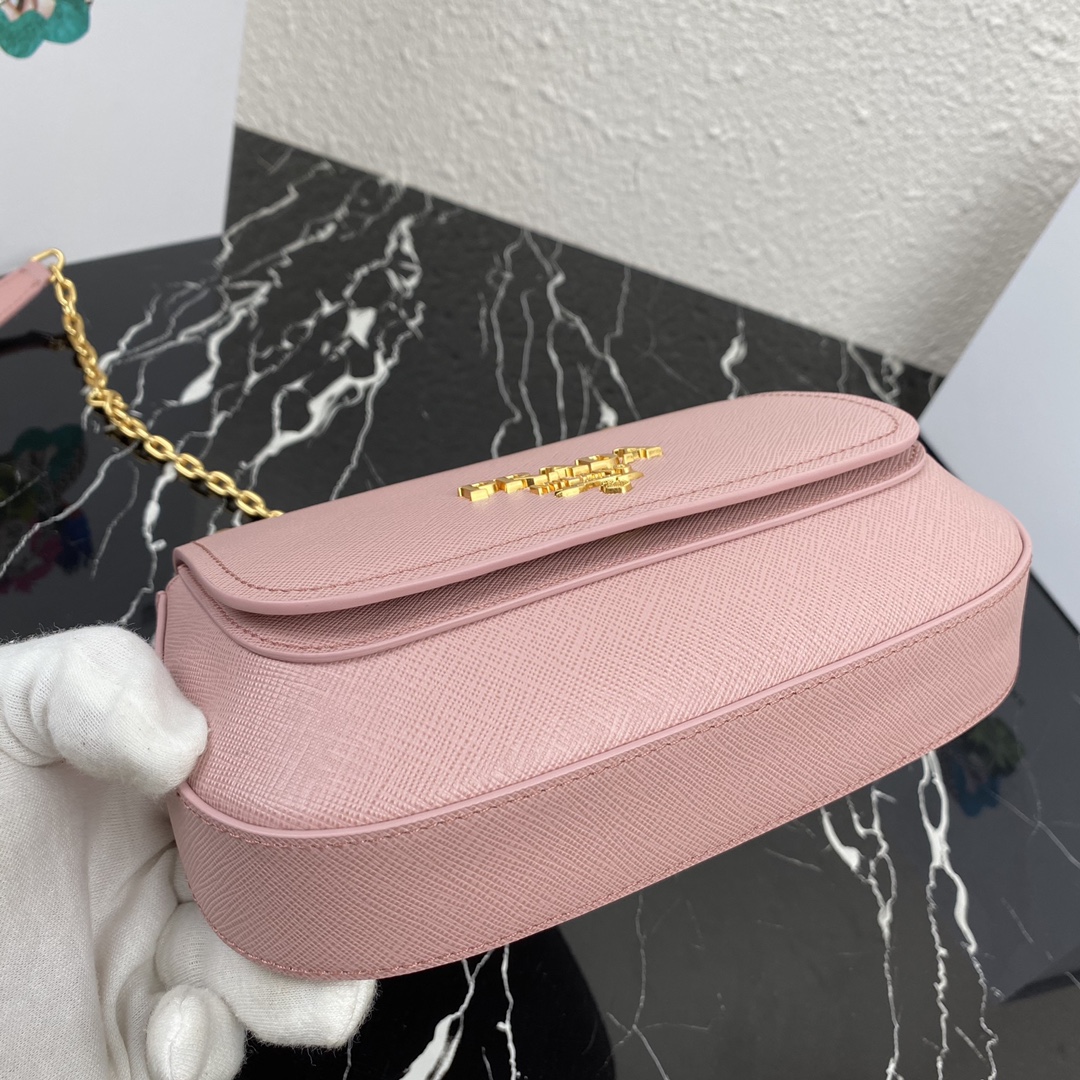 Pra*a saffiano leather shoulder bag golden metal pink 1bd275 22 x 14 x 6.5 cm