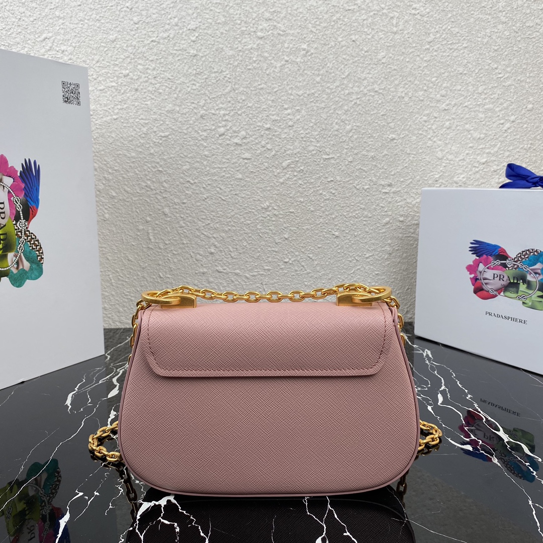 Pra*a saffiano leather shoulder bag golden metal pink 1bd275 22 x 14 x 6.5 cm