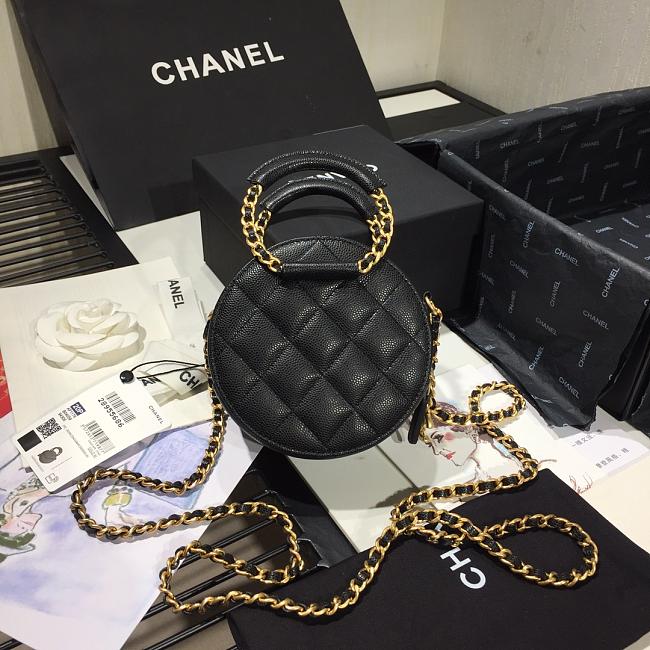 Ch**el woven chain handle round bag black ap1176 12 x 12 x 5 cm