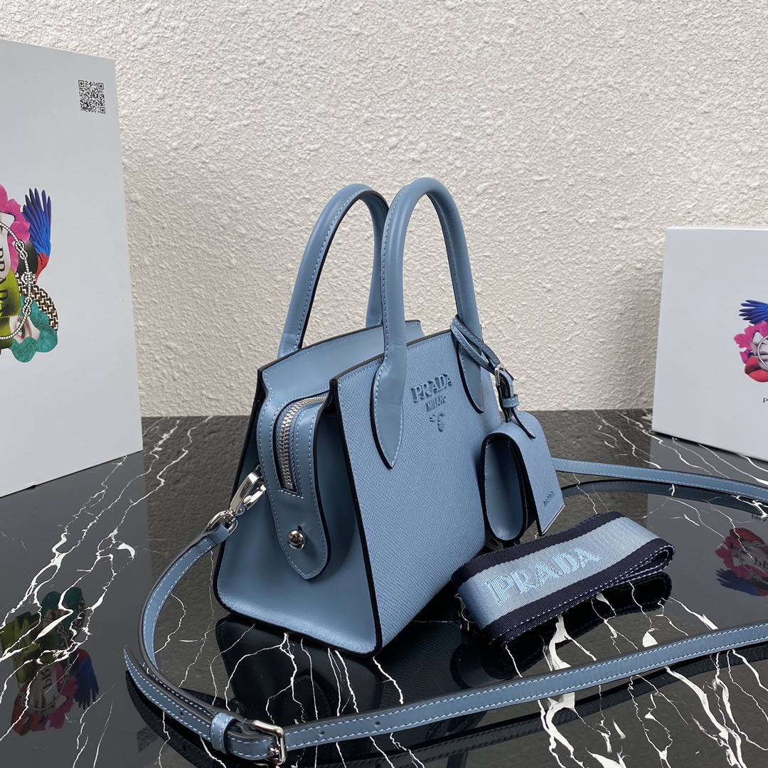 pra*a saffiano leather monoCh*0me bag astral blue 1ba269 22 x 16.5 x 11.5 cm