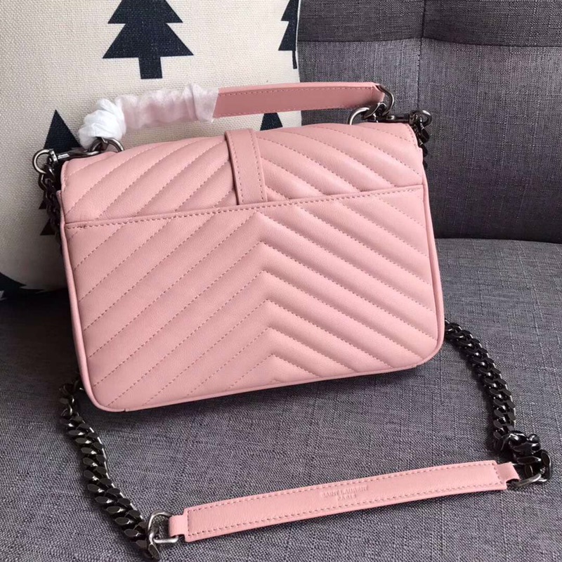 Y51 medium college in matelassÉ leather pink 600279 24 x 17 x 7 cm