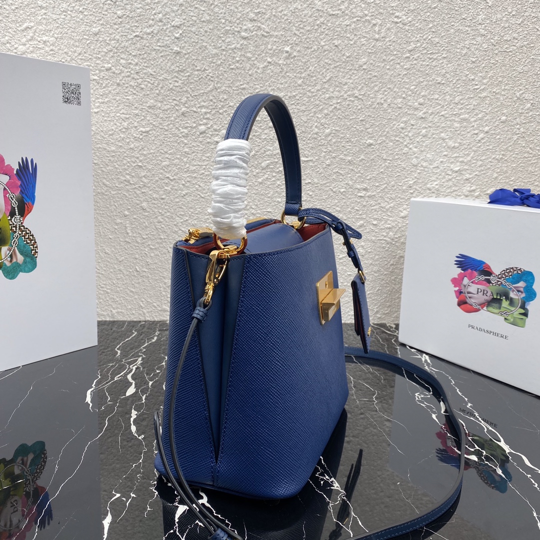 Pra*a saffiano leather tote blue 1bn012 24 × 20 × 12.4 cm