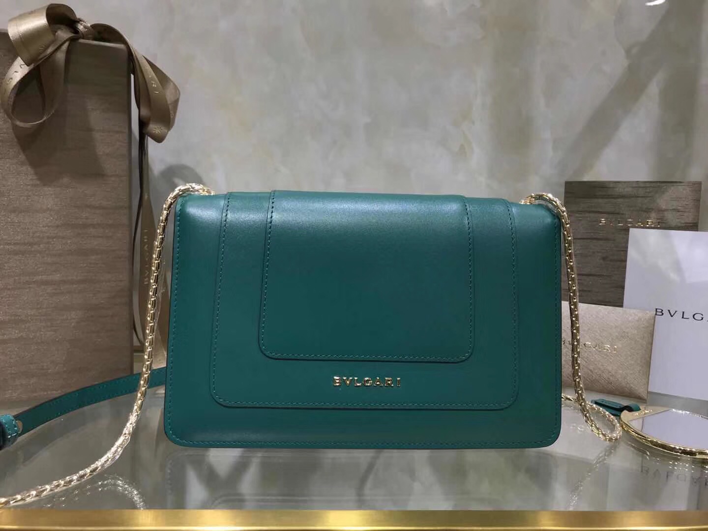 Bv1g*ai serpenti forever shoulder bag calfskin leater forest green 38102 22 x 13 x 6 cm