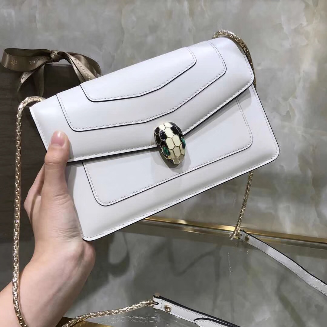 Bv1g*ai serpenti forever shoulder bag calfskin leater white 38102 22 x 13 x 6 cm