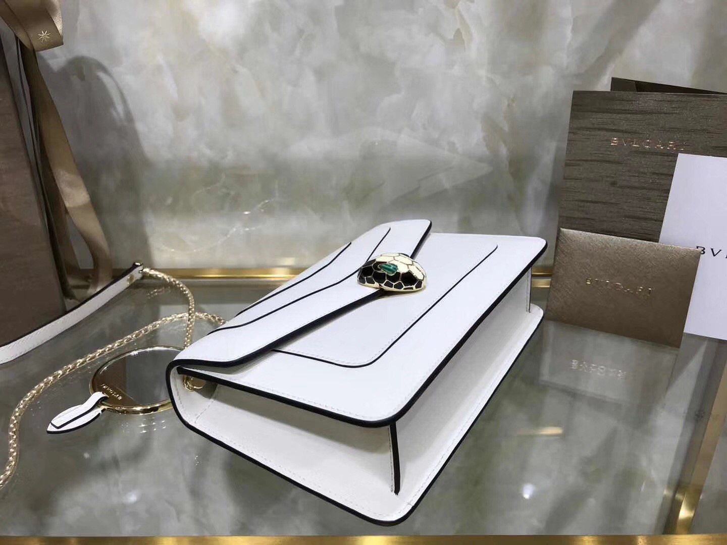 Bv1g*ai serpenti forever shoulder bag calfskin leater white 38102 22 x 13 x 6 cm