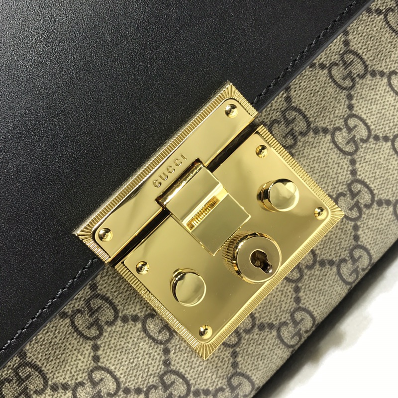Gvc*1 medium padlock gg svp*me shoulder bag black leather top 409486 30 x 19 x 10 cm