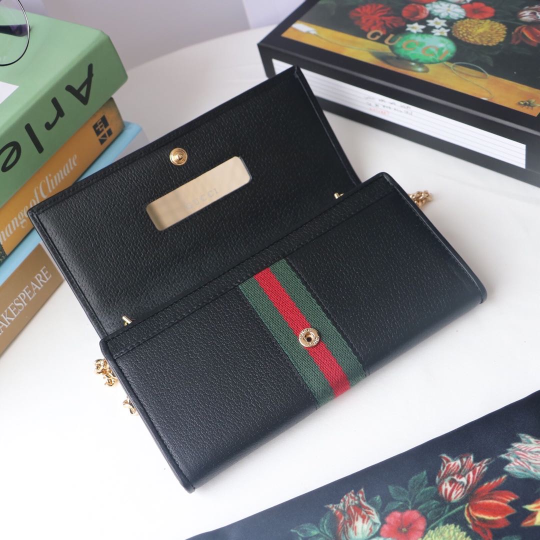 Gvc*1 ophidia gg chain wallet leather black 546592 19 x 10 x 3.5 cm