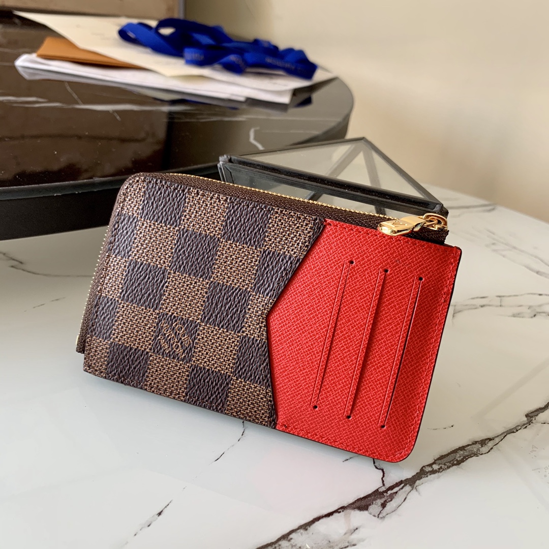 l0vis Vvtt0n card holder recto verso damier ebene canvas red n60405 13 cm