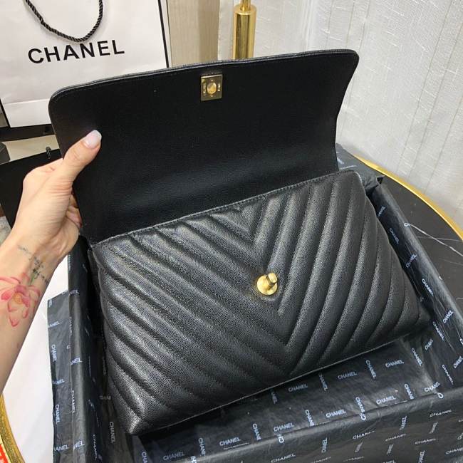 Ch**el small coco grained calfskin v quilting flap bag black a92991 28.5 x 18.25 x 11.75 cm