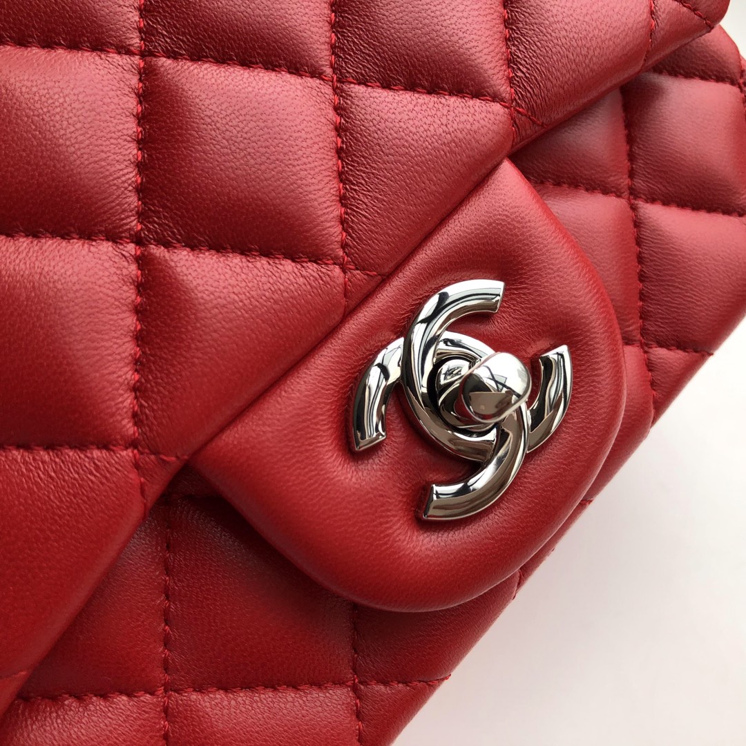 Ch**el mini flap bag lambskin silver metal red a35200 17cm