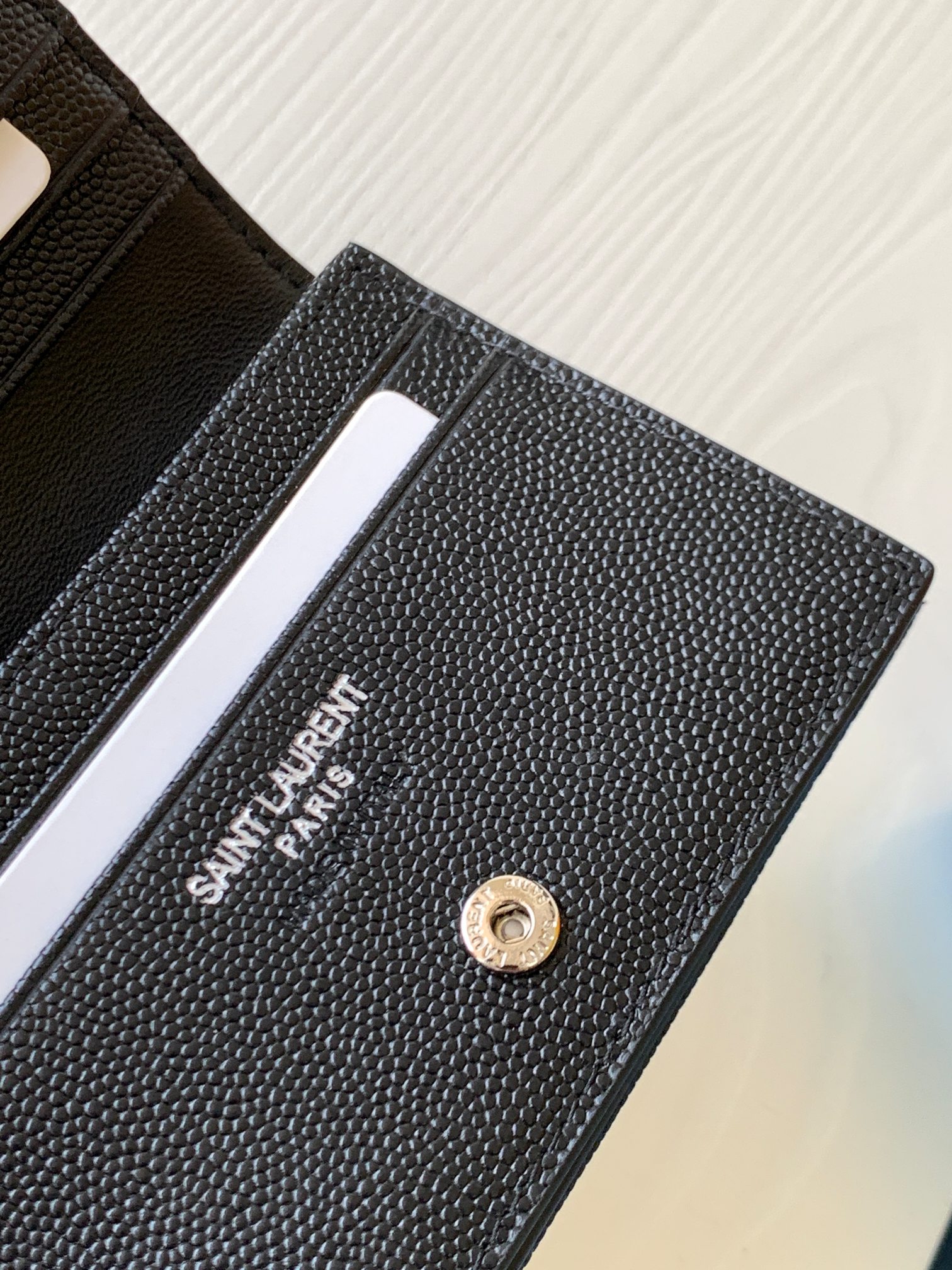 Y51 monogram card case in grain de poudre embossed leather silver metal black 530841 11 x 8.5 x 3 cm