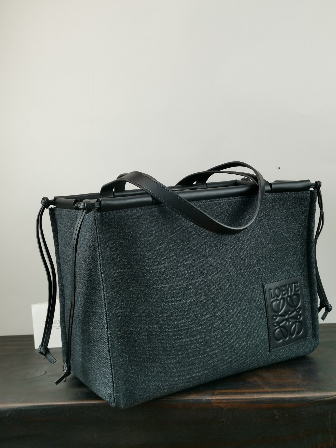 L0ew* large cushion tote bag canvas and calfskin black 330.02ab90 35 x 27 x 19 cm