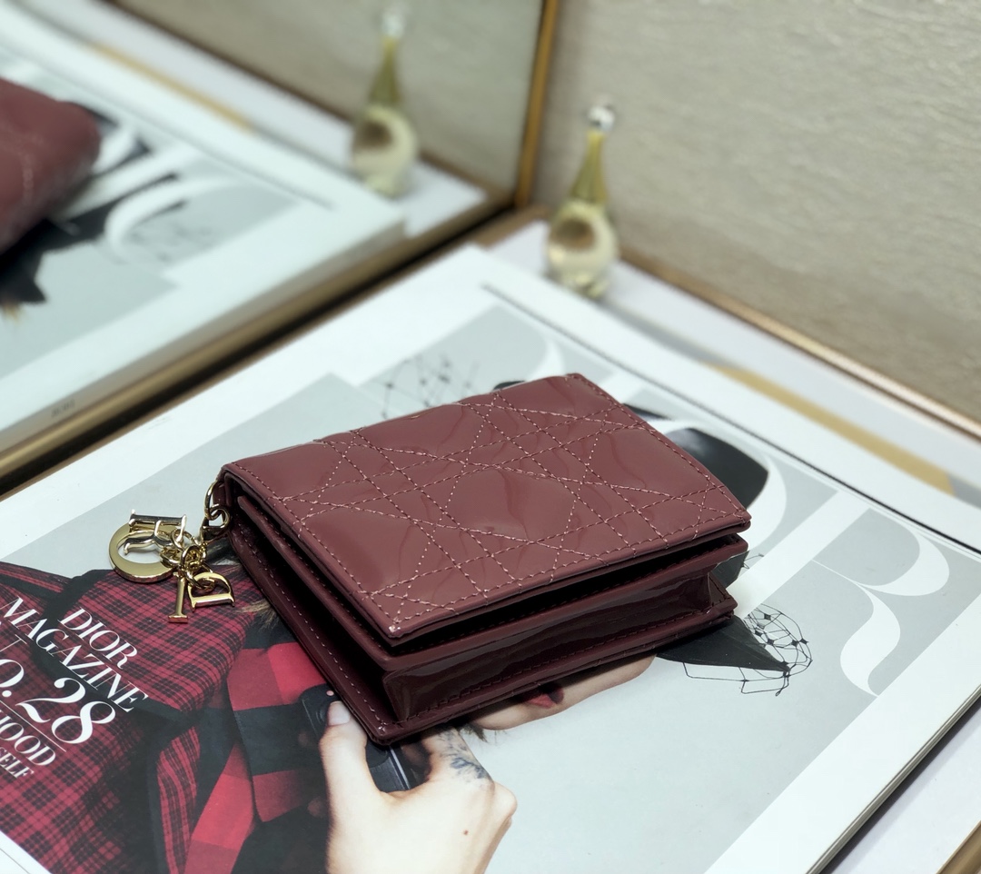 D10r small wallet patent cannage calfskin rose red 11 x 9 cm