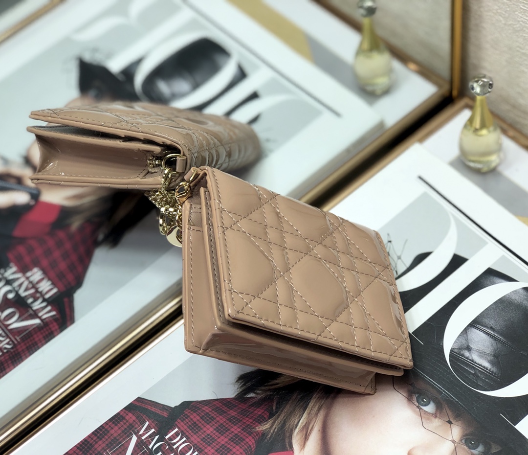 D10r small wallet patent cannage calfskin rose des vent 11 x 9 cm