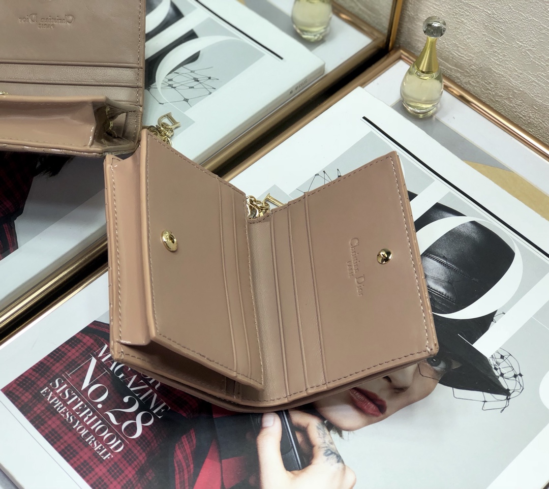 D10r small wallet patent cannage calfskin rose des vent 11 x 9 cm