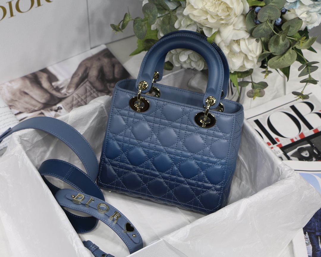 D10r lady D10r my abcD10r bag gradient cannage lambskin indigo blue m0538 20 × 16.5 × 8 cm