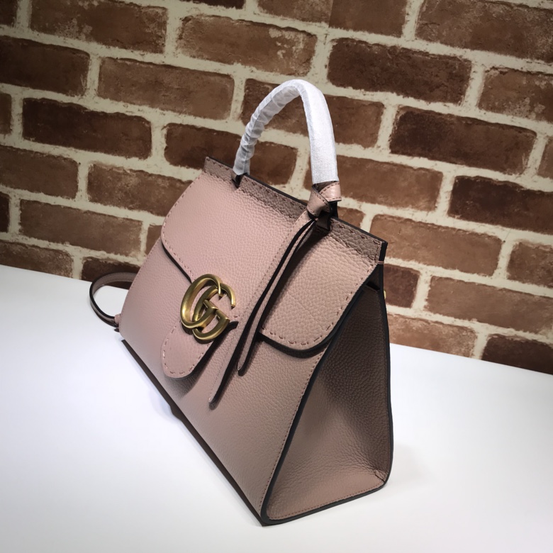 Gvc*1 gg marmont small top handle bag powder pink leather 421890 31 x 13 x 23 cm