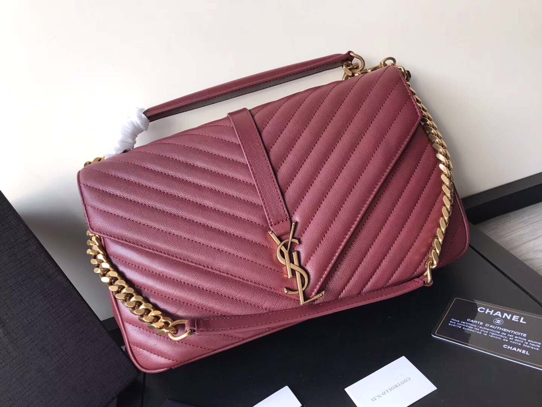 Y51 large college tote leather gold metal burgundy 392738 32 x 21 x 8 cm