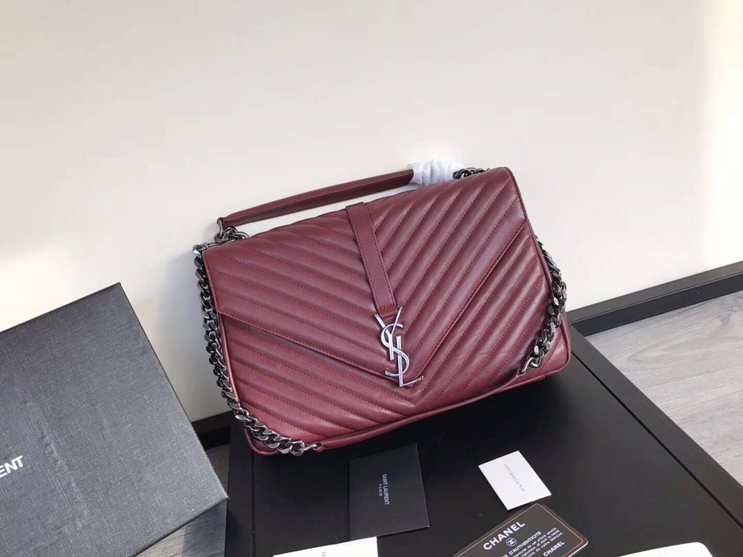 Y51 large college tote leather silver metal burgundy 392738 32 x 21 x 8 cm