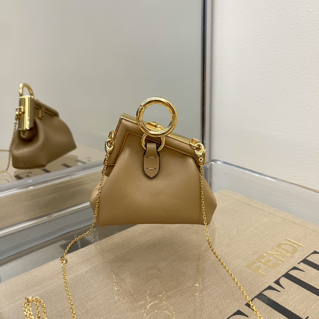 F**di nano first charm nappa leather tan 7as051 11.5 x 5.5 x 10 cm
