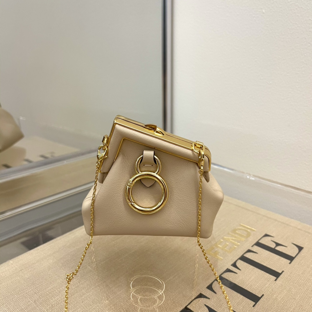 F**di nano first charm nappa leather light beige 7as051 11.5 x 5.5 x 10 cm