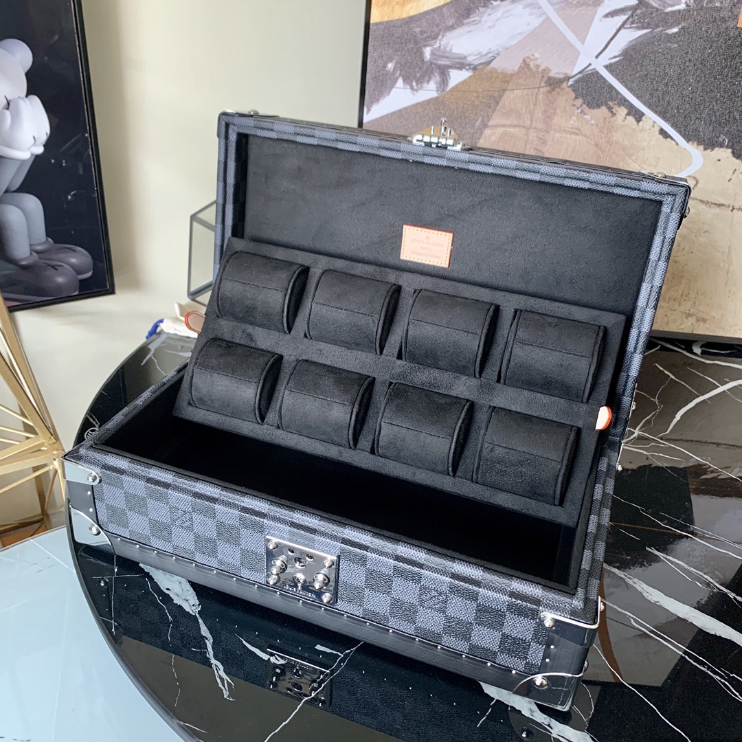 l0vis Vvtt0n coffret 8 montres damier garphite canvas n48194 35 x 9. x 12 cm