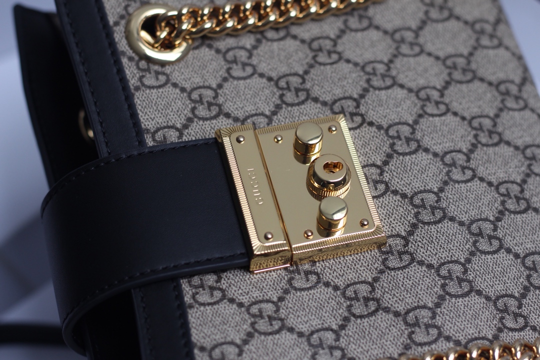 Gvc*1 small padlock gg shoulder bag in svp*me canvas black 498156 26 x 18 x 10 cm