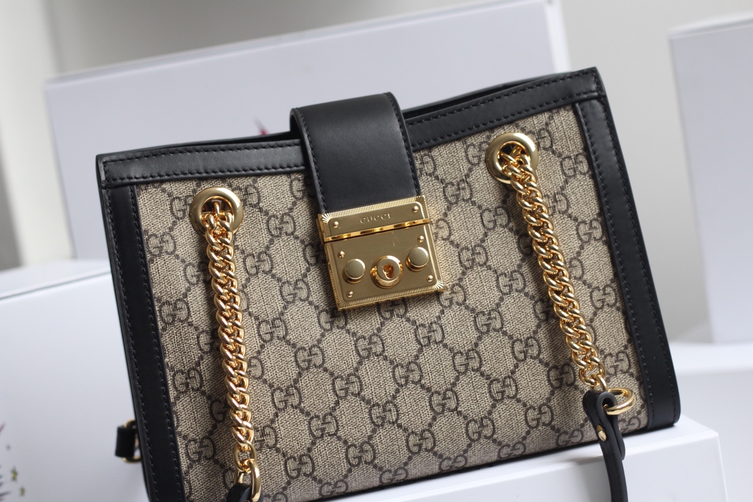 Gvc*1 small padlock gg shoulder bag in svp*me canvas black 498156 26 x 18 x 10 cm