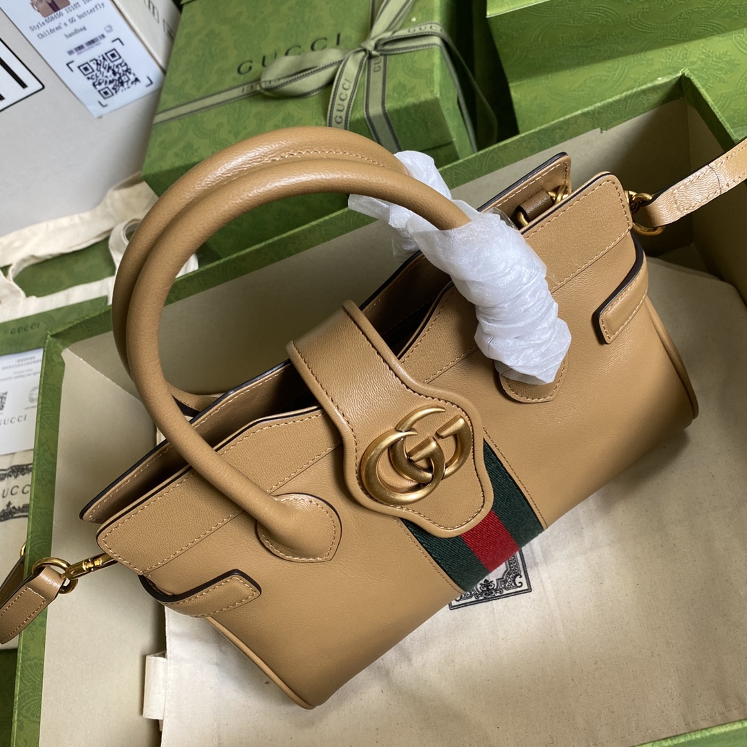 Gvc*1 small top handle bag with double g brown 658450 25 x 19 x 11 cm