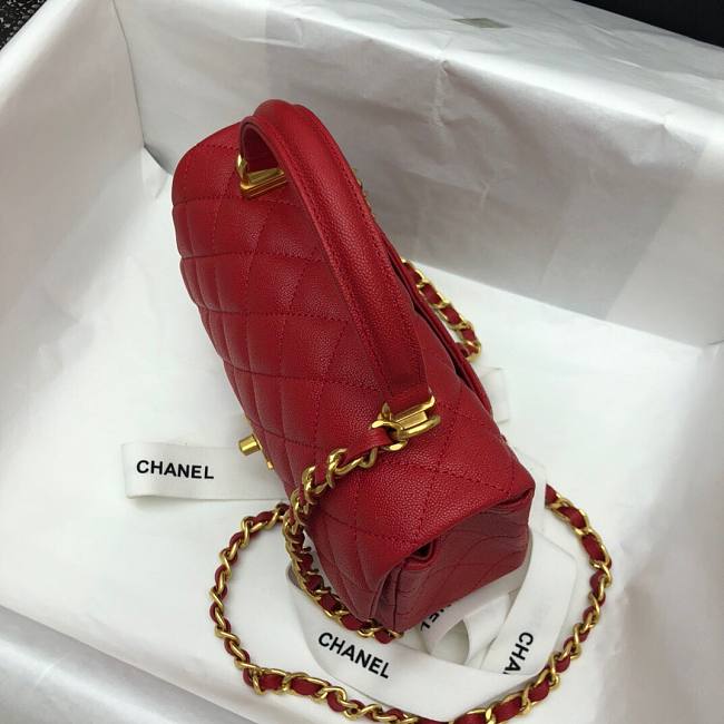 Ch**el mini flap bag with top handle grained calfskin red as2431 20 x 14 x 7 cm