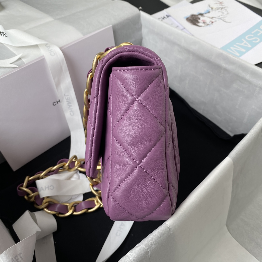 Ch**el flap bag with big chain leather purle 22 × 5 × 15.5 cm