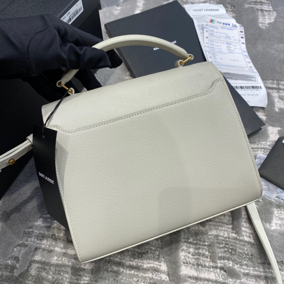 Y51 cassandra mini top handle bag grained leather white 623930 20 x 16 x 7.5 cm