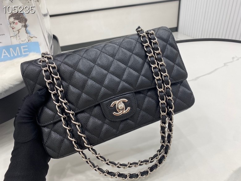 Ch**el flap bag caviar leather gold chain black a1113 30cm