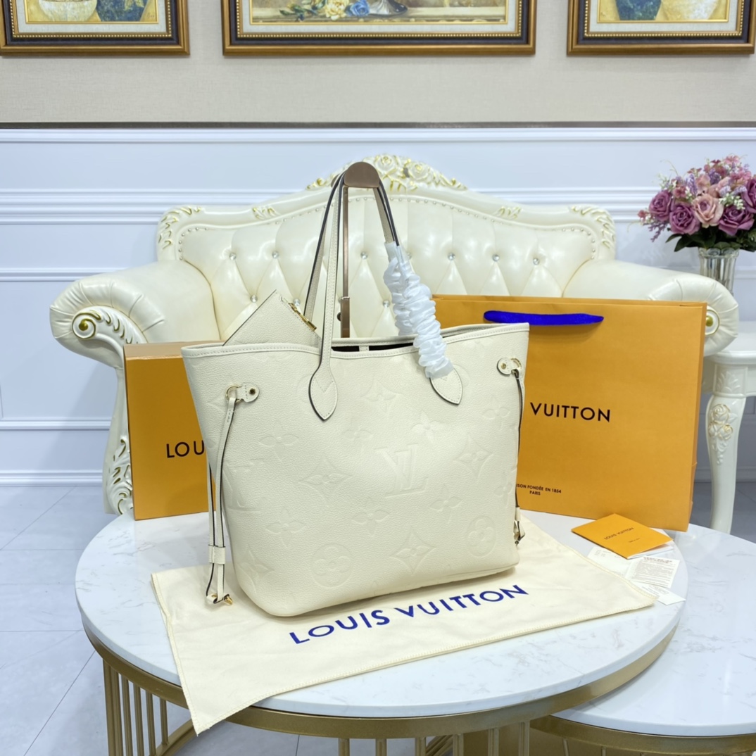 LV NEVERFULL MM Monogram Empreinte Leather White M45685 - 31cmx 28 x 14 cm