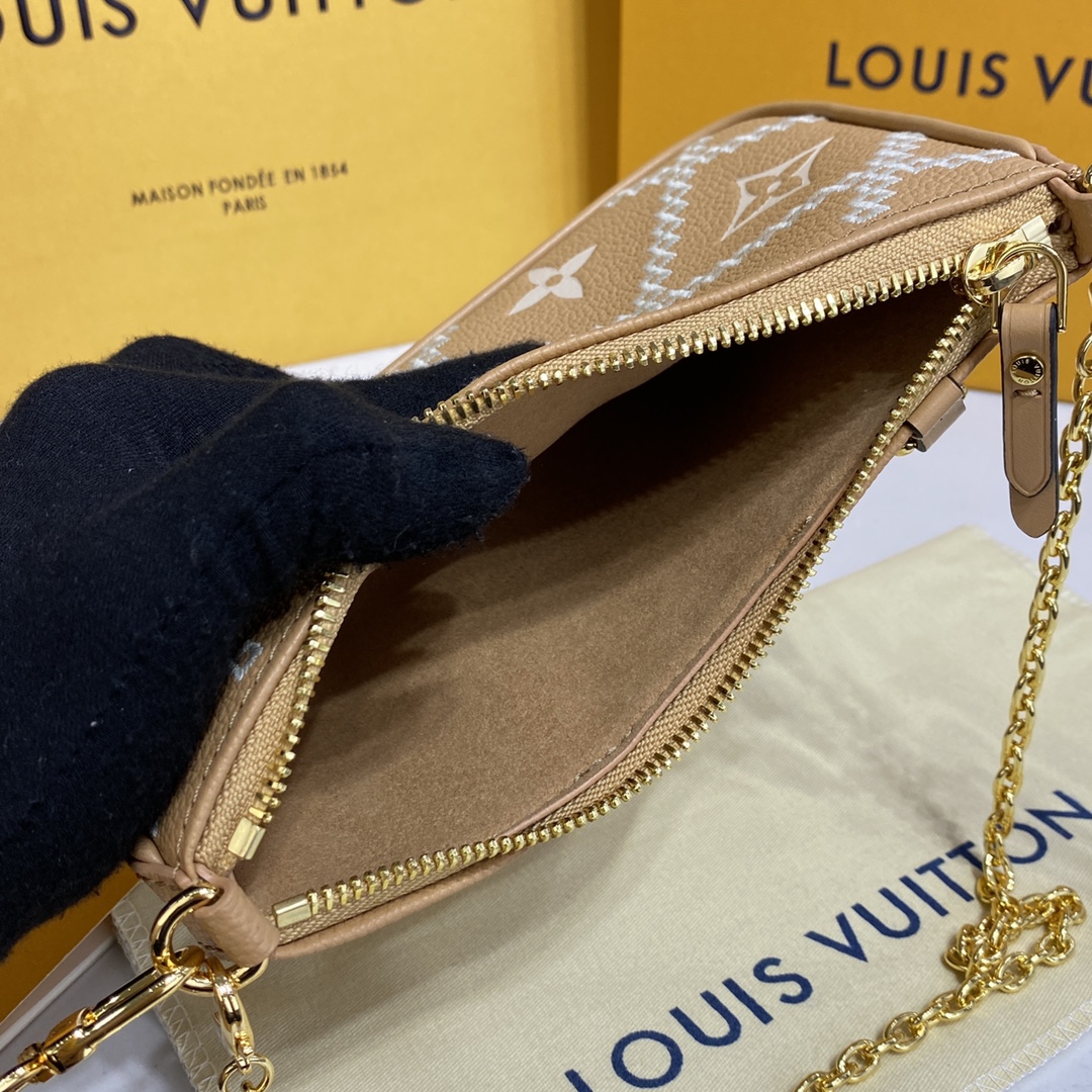 LV Easy Pouch On Strap M80349 Beige embossing 19 x 11.5 x 3 cm