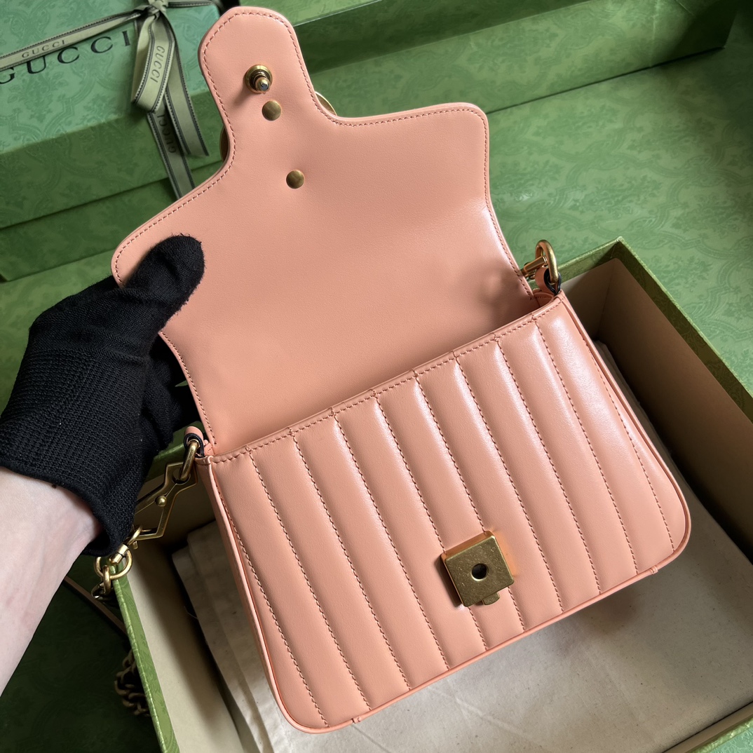 GG Marmont Matelassé mini top handle bag Peach 547260 - 21x 15.5 x 8cm