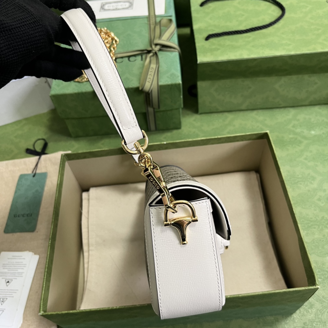 Gvc*1 horsebit 1955 small white beige ebony gg svp*me canvas ‎735178 - 24×13×6 cm