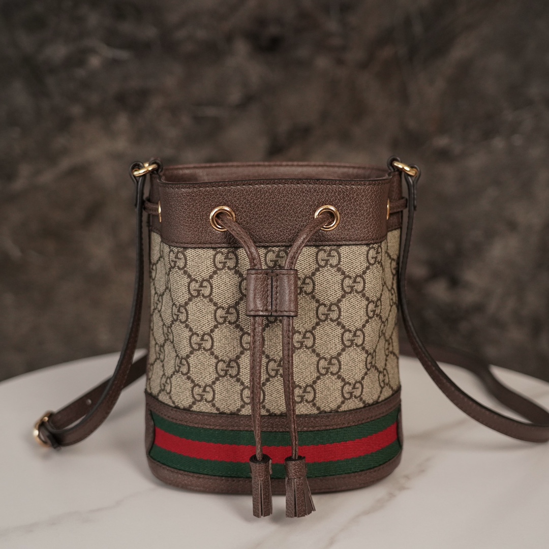 Gvc*1 ophidia mini gg bucket bag brown leather 550620 - 15.5x19x9cm